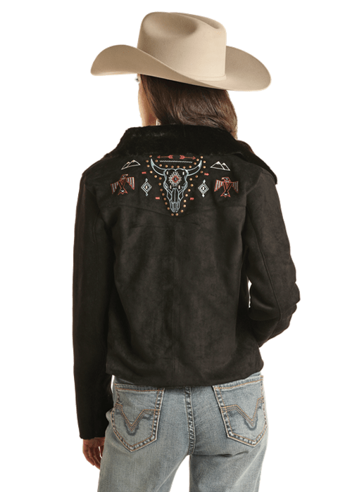 PANHANDLE SLIM Outerwear Rock & Roll Cowgirl Women's Black Faux Fur Jacket BW92C02091