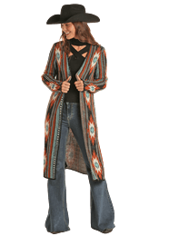 PANHANDLE SLIM Outerwear Rock & Roll Cowgirl Women's Rust Aztec Print Duster BW95T02031