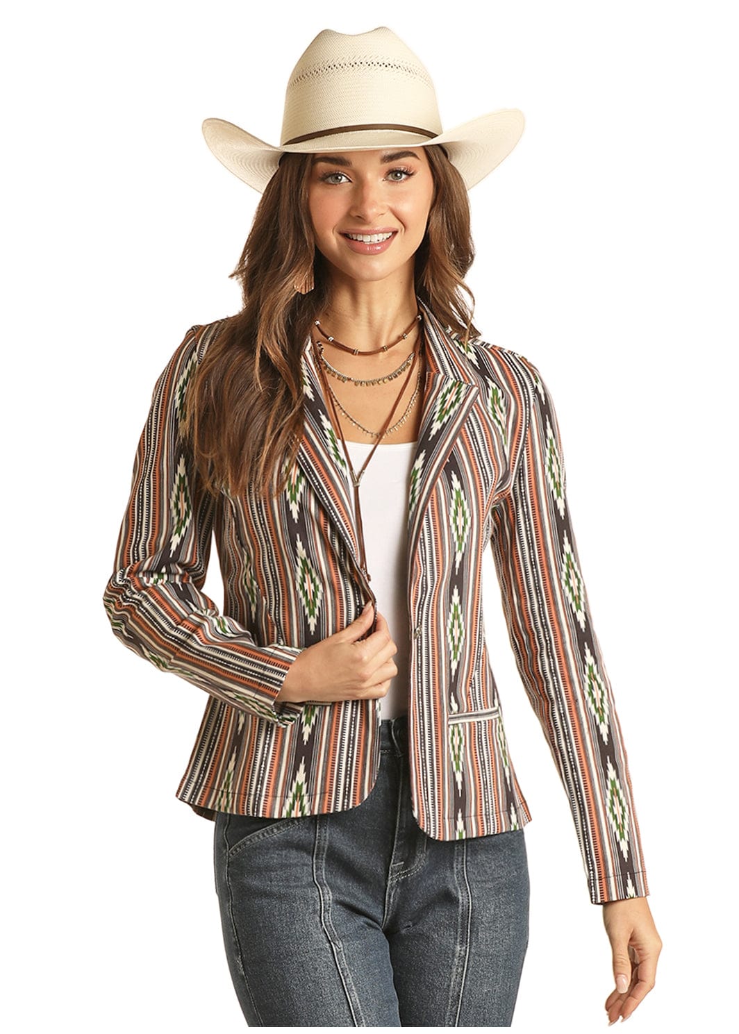 Rock & Roll Cowgirl x West Desperado Women's Striped Aztec Blazer