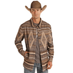 PANHANDLE SLIM Outerwear Rock & Roll Denim Men's Aztec Brown Long Sleeve Shirt Jacket BM92C01930