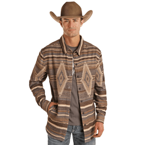 Rock & Roll Denim Men's Aztec Brown Long Sleeve Shirt Jacket