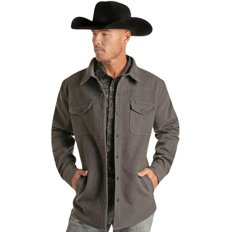 Panhandle Slim Outerwear Rock & Roll Denim Men's Charcoal Long Sleeve Solid Shirt Jacket BM92C01934