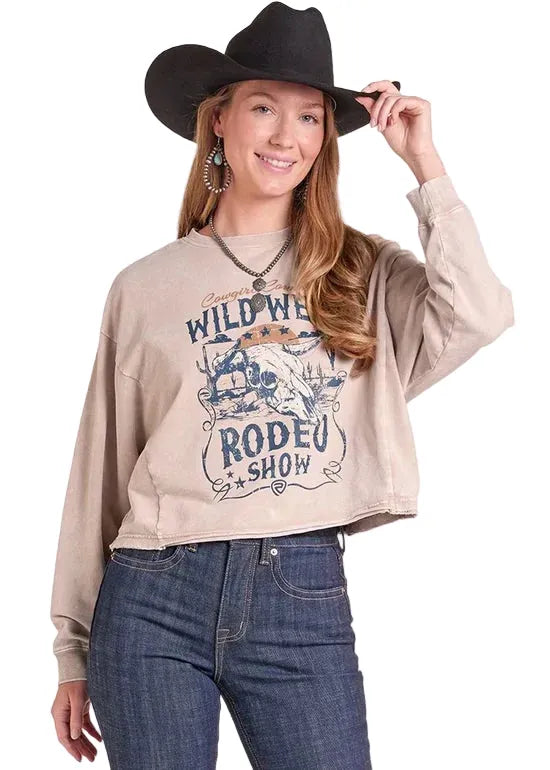 PANHANDLE SLIM Outerwear Rock & Roll Denim Women's Tan Wild West Rodeo Pullover BW91T09722