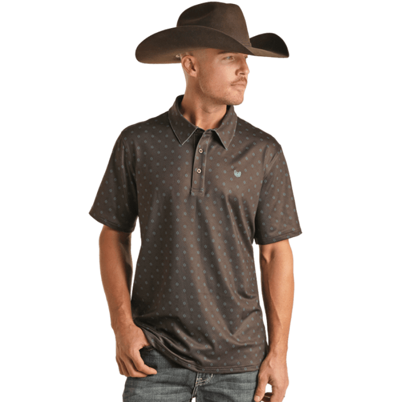 PANHANDLE SLIM Shirts Panhandle Men's Brown Geo Print Short Sleeve Performance Polo TM51T02478