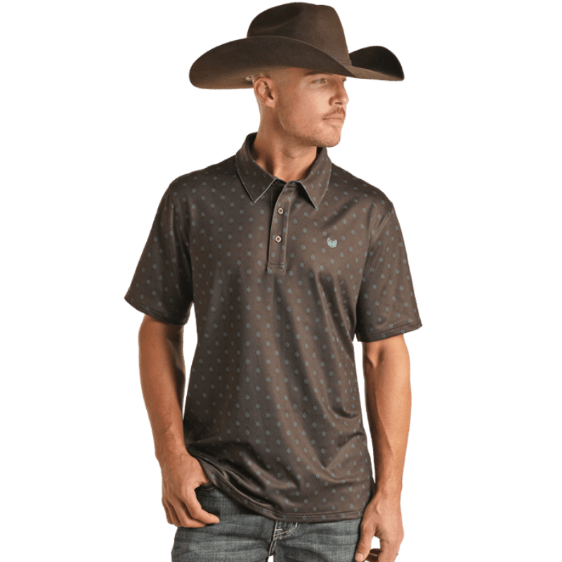 Panhandle Men s Brown Geo Print Short Sleeve Performance Polo TM51T02478