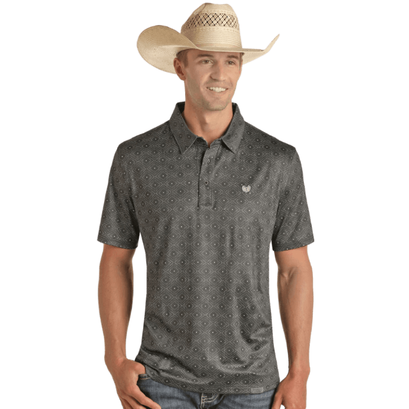 Panhandle Men's Charcoal Geo Button Knit Polo Shirt PPMT51R0WJ
