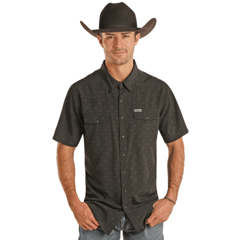 PANHANDLE SLIM Shirts Panhandle Men's Slim Fit Geo Print Short Sleeve Western Snap Shirt TMN3S02467