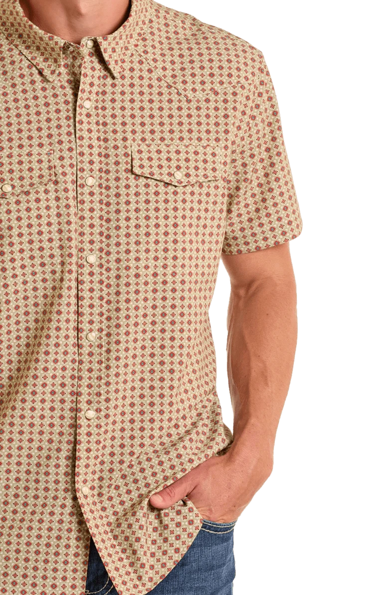 PANHANDLE SLIM Shirts Panhandle Slim Men's Aztec Geo Short Sleeve Snap Performance Shirt TMN3S06518