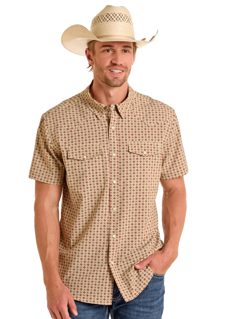 PANHANDLE SLIM Shirts Panhandle Slim Men's Aztec Geo Short Sleeve Snap Performance Shirt TMN3S06518