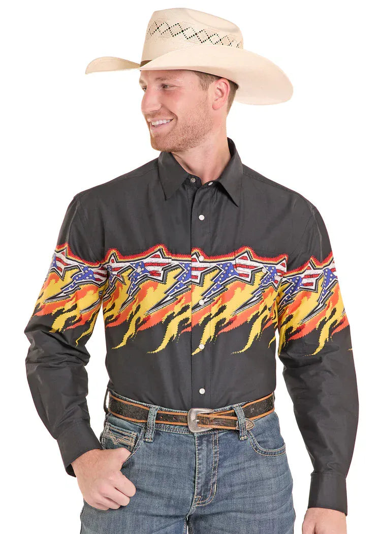 PANHANDLE SLIM Shirts Panhandle Slim Men's Black American Fire Long Sleeve Snap Shirt PMN3S08952