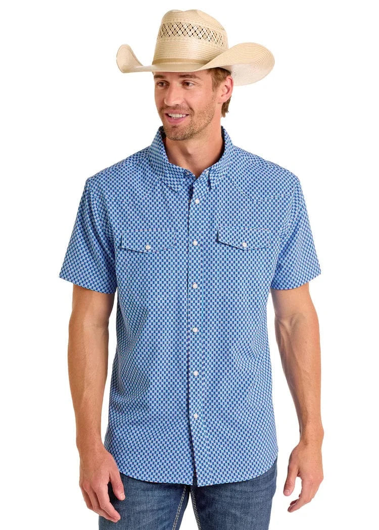 PANHANDLE SLIM Shirts Panhandle Slim Men's Blue Diamond Short Sleeve Snap Performance Shirt TMN3S06655