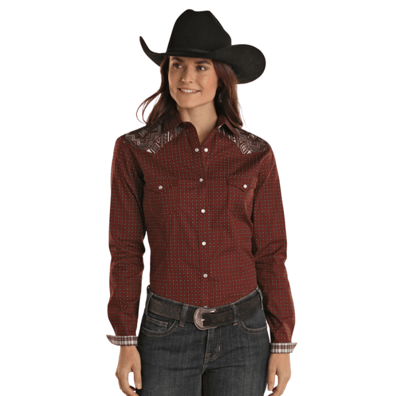 PANHANDLE SLIM Shirts Panhandle Women's Geo Print Long Sleeve Western Snap Shirt RWN2S02205