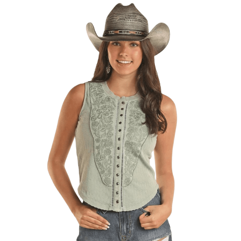 Panhandle Slim Shirts Panhandle Women's Jade Embroidered Floral Tank Top BW20T03302-34