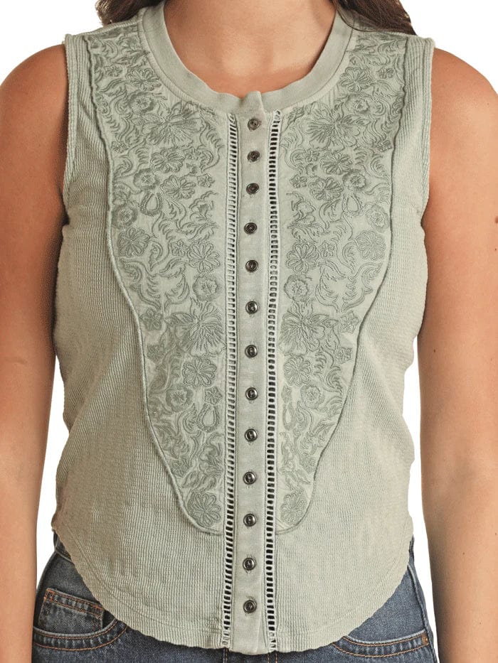 Panhandle Slim Shirts Panhandle Women's Jade Embroidered Floral Tank Top BW20T03302-34