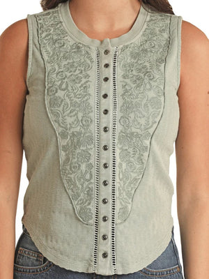 Panhandle Slim Shirts Panhandle Women's Jade Embroidered Floral Tank Top BW20T03302-34