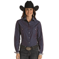 PANHANDLE SLIM Shirts Panhandle Women's Rough Stock Royal Blue Long Sleeve Western Snap Shirt RWN2S02195