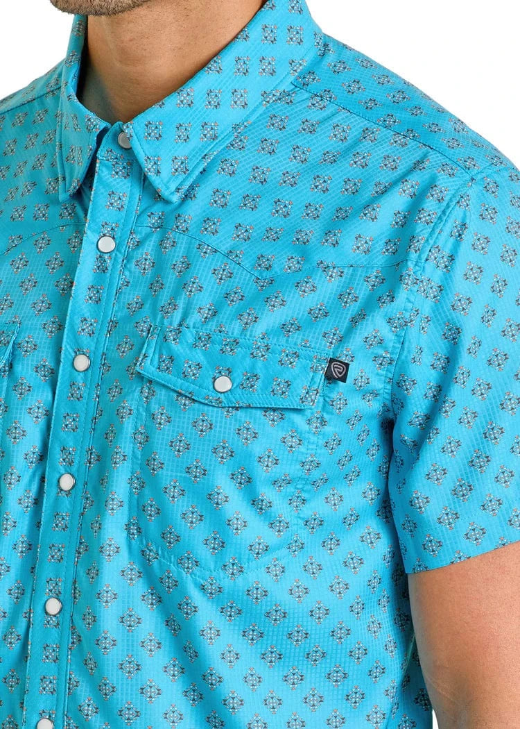 PANHANDLE SLIM Shirts Rock and Roll Men's Tek Western Mini Aztec Short Sleeve Shirt BMN3S06423