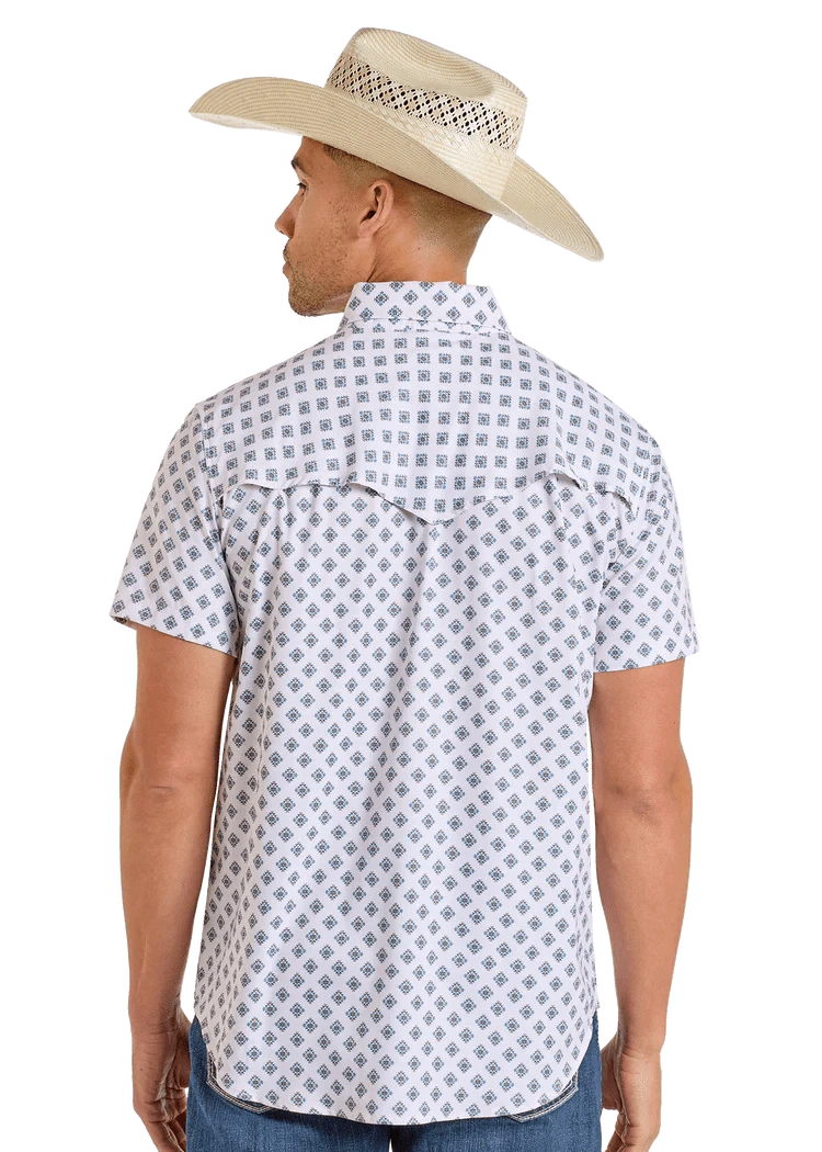 PANHANDLE SLIM Shirts Rock and Roll Men's Tek Western White Short Sleeve Shirt BMN3S06424