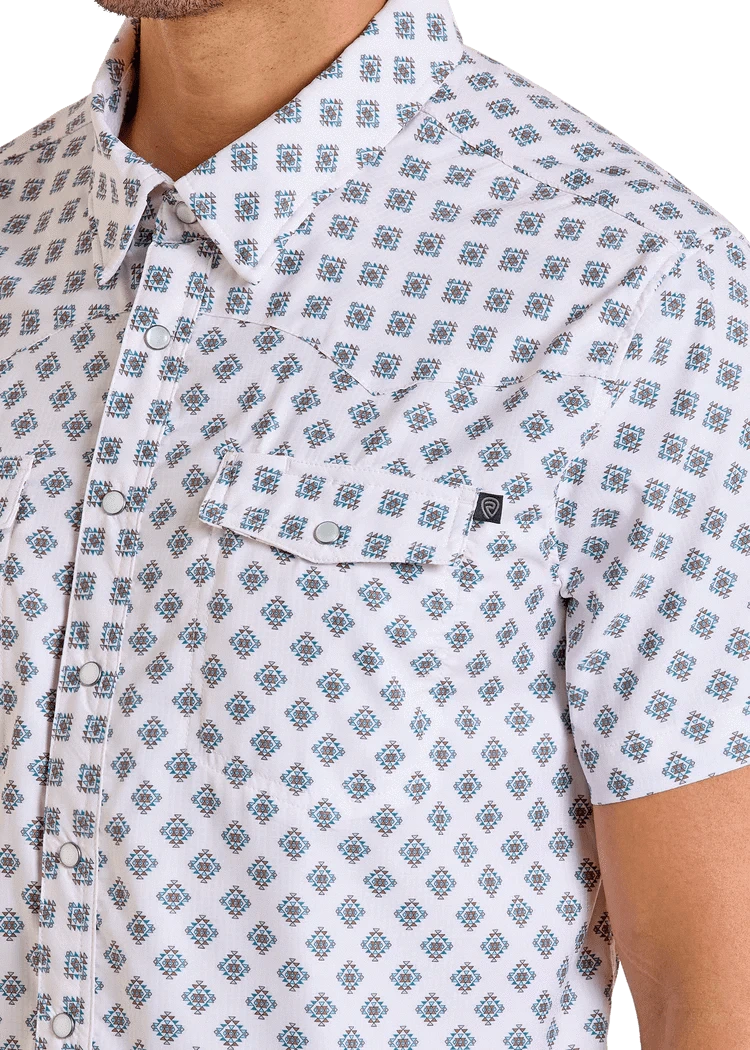 PANHANDLE SLIM Shirts Rock and Roll Men's Tek Western White Short Sleeve Shirt BMN3S06424