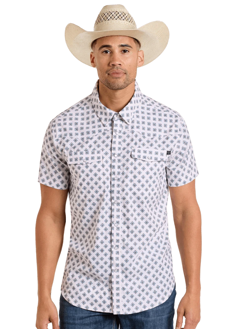 PANHANDLE SLIM Shirts Rock and Roll Men's Tek Western White Short Sleeve Shirt BMN3S06424