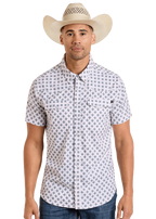 PANHANDLE SLIM Shirts Rock and Roll Men's Tek Western White Short Sleeve Shirt BMN3S06424