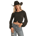 PANHANDLE SLIM Shirts Rock & Roll Cowgirl Black Crop Top with Metal Piece BW52T02694