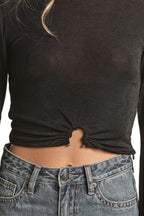 PANHANDLE SLIM Shirts Rock & Roll Cowgirl Black Crop Top with Metal Piece BW52T02694