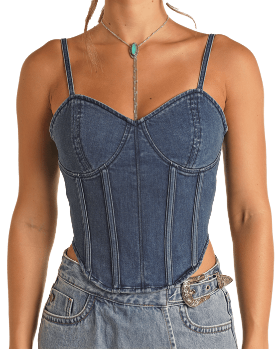 Rock & Roll Cowgirl Women's Denim Corset RRWT20R1AR Russell's Western Wear, Inc. Rock & Roll Cowgirl Women's Denim Corset RRWT20R1AR Russell's Western Wear, Inc.