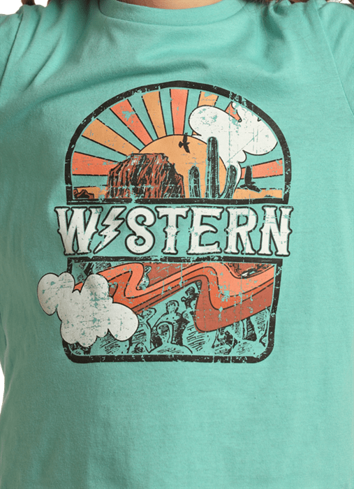 Rock Roll Cowgirl Girls Turquoise Western Graphic Long Sleeve T