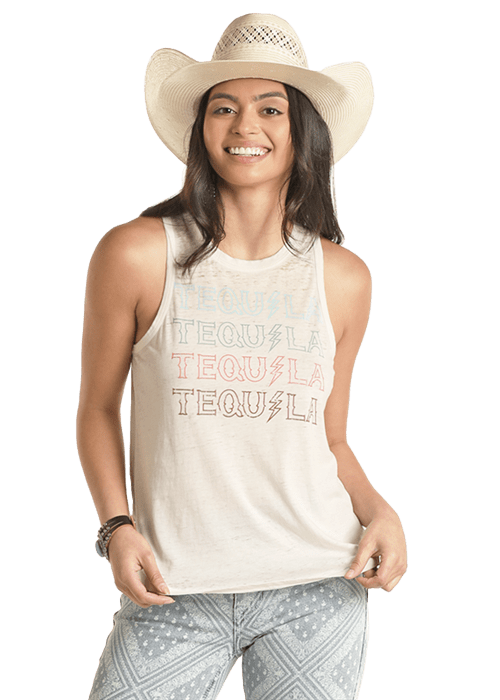 PANHANDLE SLIM Shirts Rock & Roll Cowgirl Natural Tequila Graphic Tank RRWT20R0YT