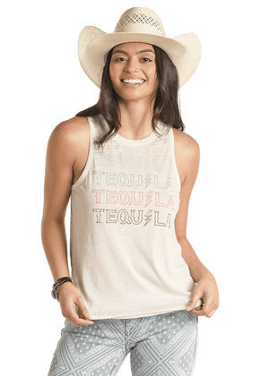 PANHANDLE SLIM Shirts Rock & Roll Cowgirl Natural Tequila Graphic Tank RRWT20R0YT