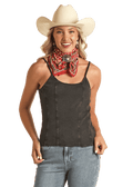 PANHANDLE SLIM Shirts Rock & Roll Cowgirl Women's Black Exposed Seam Sleeveless Tank RRWT20R0Y6