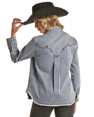 PANHANDLE SLIM Shirts Rock & Roll Cowgirl Women's Denim Button Down Long Sleeve Shirt BWB2D02275