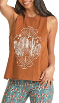 PANHANDLE SLIM Shirts Rock & Roll Cowgirl Women's Desert Scene Muscle Graphic Tank RRWT20R0YH