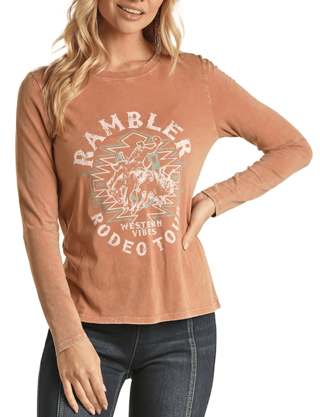 PANHANDLE SLIM Shirts Rock & Roll Cowgirl Women's Rambler Graphic Long Sleeve Shirt RRWT22R0BN