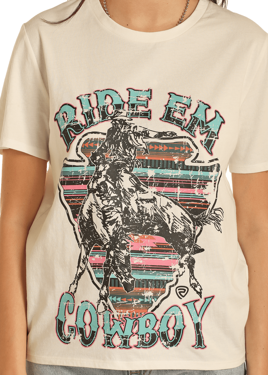 Panhandle Slim Shirts Rock & Roll Cowgirl Women's Ride Em' Cowboy Graphic Tee BW21T04005