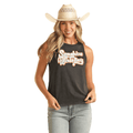 Panhandle Slim Shirts Rock & Roll Cowgirl Women's Sunshine and Whiskey Black Graphic Tank Top BW20T04012