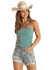 PANHANDLE SLIM Shirts Rock & Roll Cowgirl Women's Teal Exposed Seam Sleeveless Tank RRWT20R0Y6