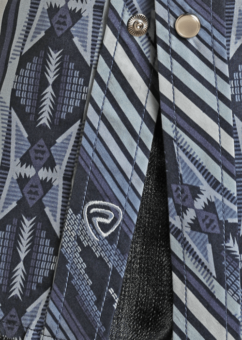 PANHANDLE SLIM Shirts Rock & Roll Denim Blue Aztec Print Long Sleeve Western Snap Shirt BBN2S02517