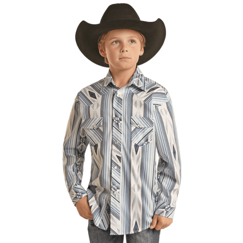 PANHANDLE SLIM Shirts Rock & Roll Denim Boys Aztec Stripe Long Sleeve Snap Shirt BBN2S02158