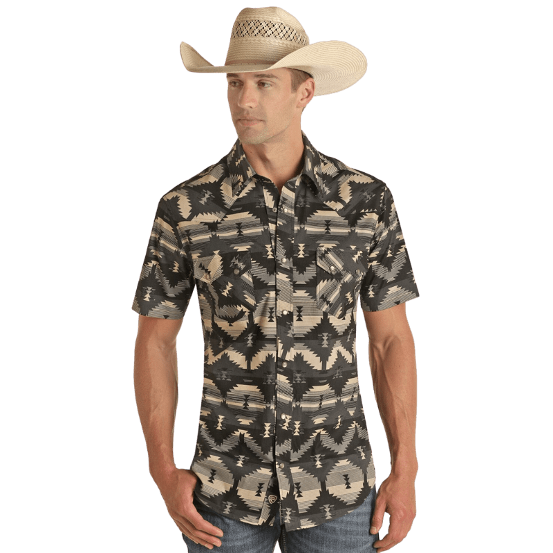 Rock Roll Denim Men s Aztec Printed Short Sleeve Western Snap