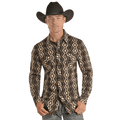 PANHANDLE SLIM Shirts Rock & Roll Denim Men's Black Aztec Print Long Sleeve Western Snap Shirt BMN2S02510