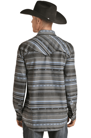 PANHANDLE SLIM Shirts Rock & Roll Denim Men's Charcoal and Light Blue Long Sleeve Snap Western Shirt RRMSOSRYZO