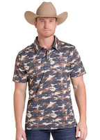 PANHANDLE SLIM Shirts Rock & Roll Denim Men's Charcoal Camo Print Polo BM51T09600