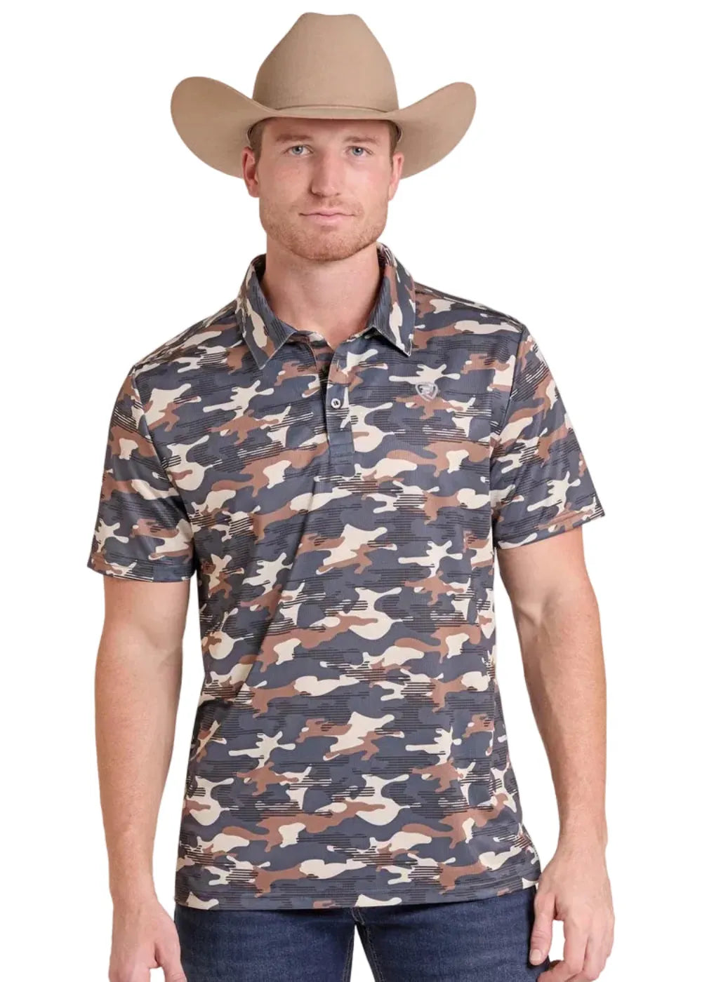 PANHANDLE SLIM Shirts Rock & Roll Denim Men's Charcoal Camo Print Polo BM51T09600
