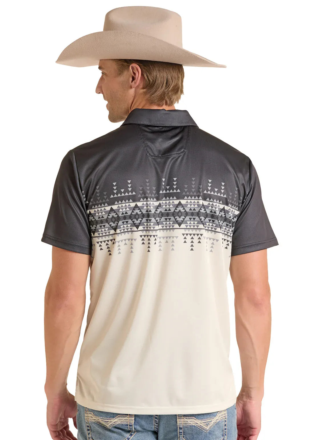 PANHANDLE SLIM Shirts Rock & Roll Denim Men's Dale Brisby Natural Border Print Polo BM51T09599