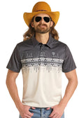 PANHANDLE SLIM Shirts Rock & Roll Denim Men's Dale Brisby Natural Border Print Polo BM51T09599