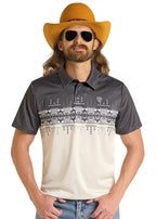 PANHANDLE SLIM Shirts Rock & Roll Denim Men's Dale Brisby Natural Border Print Polo BM51T09599