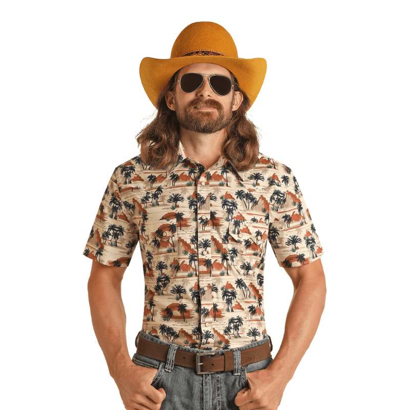 Panhandle Slim Shirts Rock & Roll Denim Men's Dale Brisby Vacation Print Short Sleeve Western Snap Shirt BMN3S03363