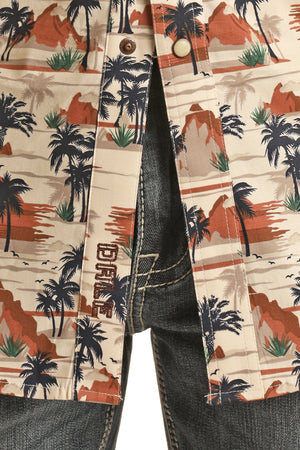 Panhandle Slim Shirts Rock & Roll Denim Men's Dale Brisby Vacation Print Short Sleeve Western Snap Shirt BMN3S03363